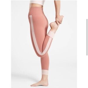 ATHLETA ELATION PINK GIRLY GIRLIE FEMININE RIB TRIM 7/8 TIGHT LEGGING